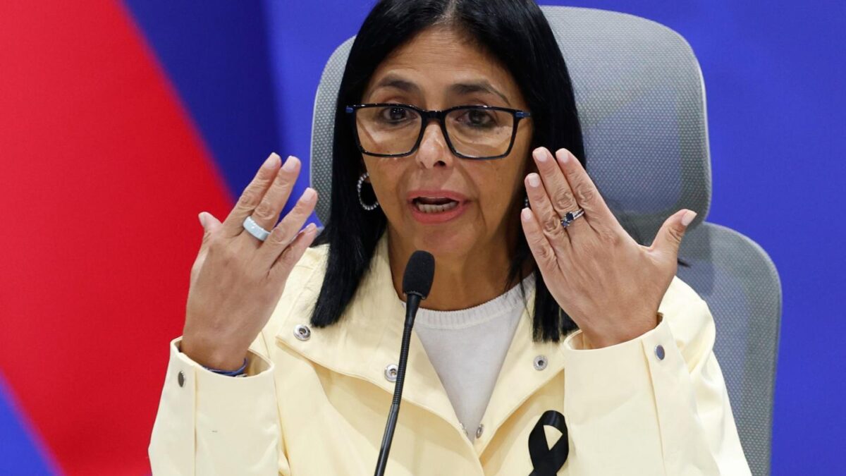 Venezuela's acting President Delcy Rodríguez speaks during a press conference in Caracas, Venezuela, on July 2, 2026.