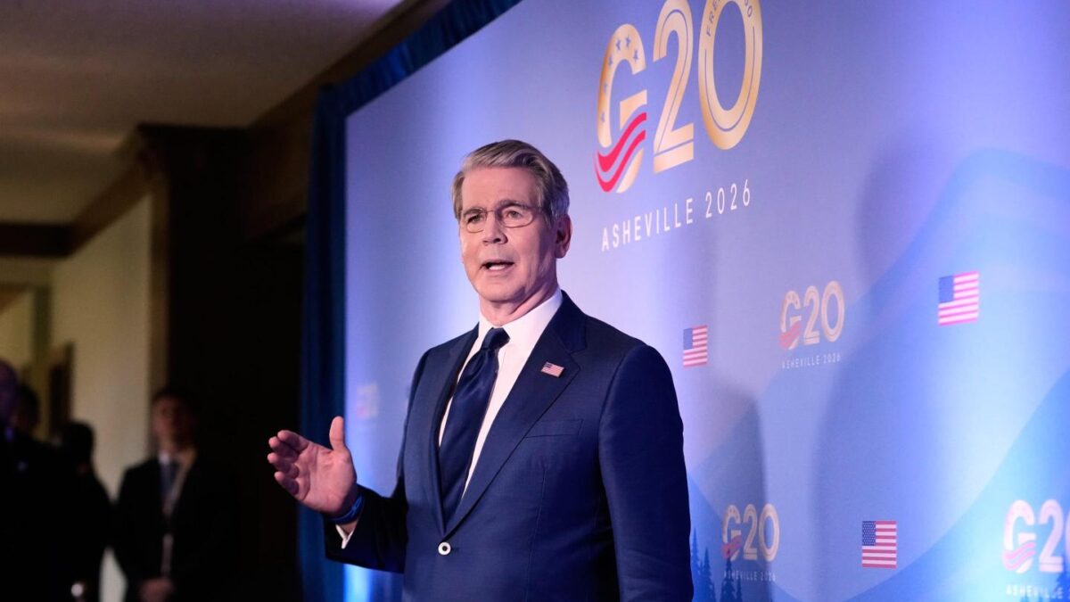 Treasury Secretary Scott Bessent speaks to reporters at the G20 Finance Ministerial in Asheville, N.C., Tuesday, Sept. 1, 2026.