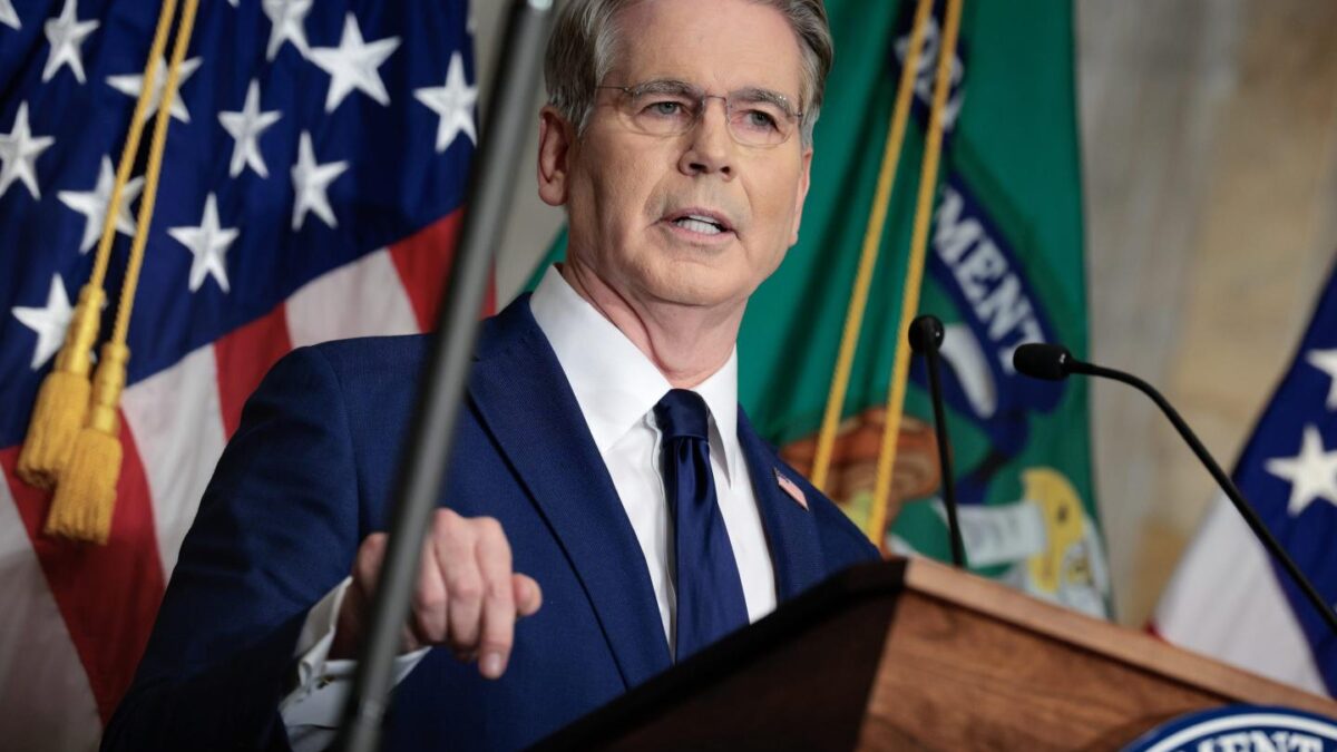 Treasury Secretary Scott Bessent announces a new set of sanctions against Iran, describing them as "an economic D-Day", in the Cash Room at the Treasury Department on August 24, 2026.