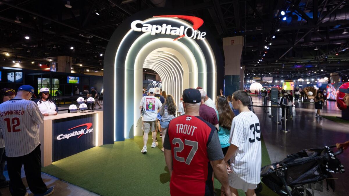 Attendees enter Capital One's All-Star Village at the Pennsylvania Convention Center, July 2026.